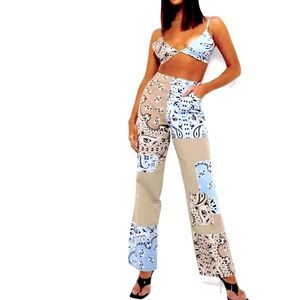 NEW Boohoo Bandana Patchwork Boyfriend Jeans
